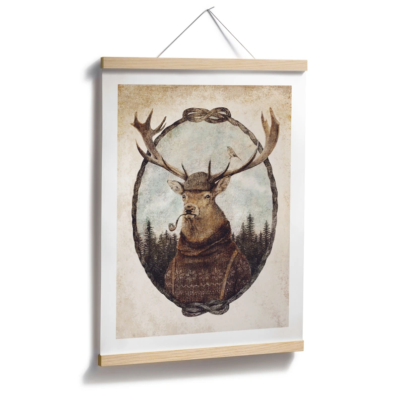 Plakat vintage hjort med pibe | dyreportræt til stuen - Koubou 