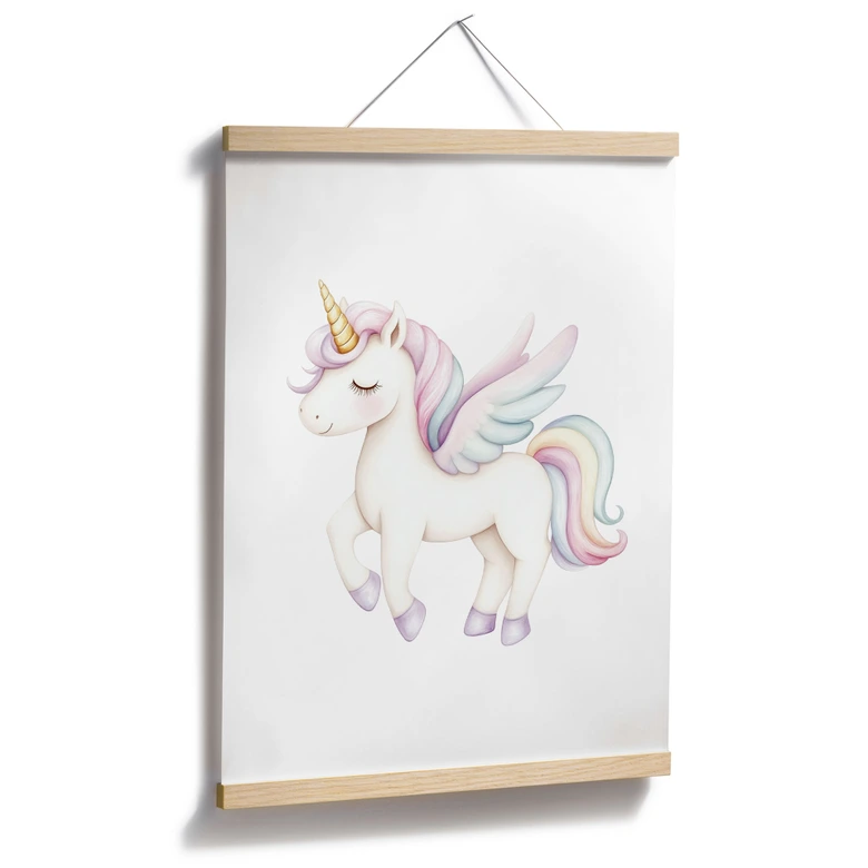 Poster Magisches Einhorn mit Flügeln | Fabelwesen in Pastell für Kinder 
