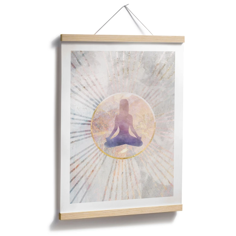 Plakat med lotusstilling - Meditation i det gyldne lys - Manovski 