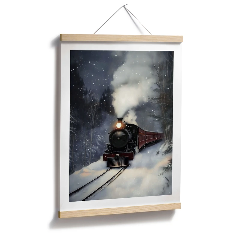 Poster Winter - Dampflok im verschneiten Wald - Melloi Art Prints 