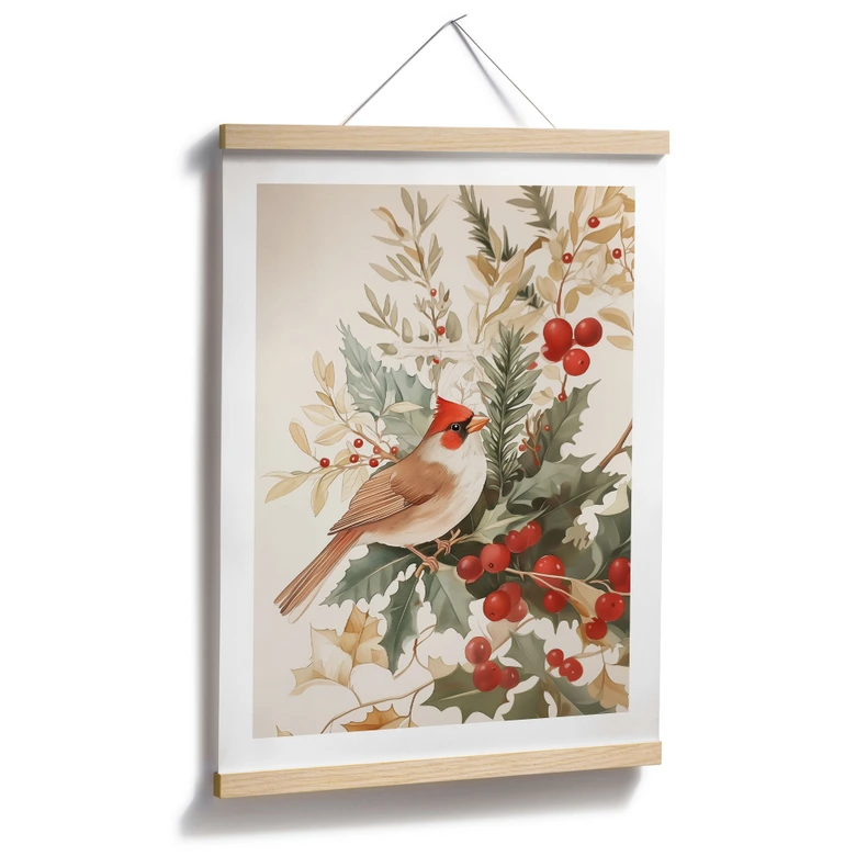 Poster Wintermotiv - Kardinalsvogel mit Beerenzweig - Melloi Art Prints 