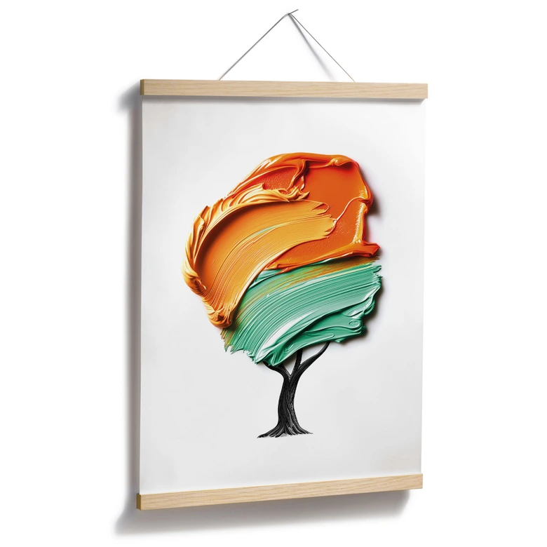 Poster Baum mit oranger und grüner 3D-Krone - Mielu 