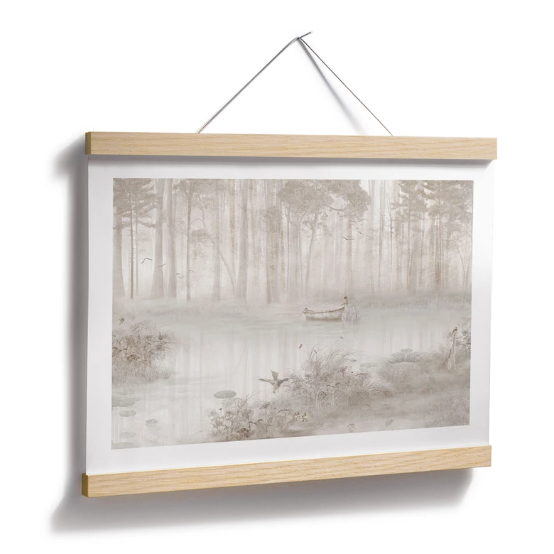 Poster Wald am See im Nebel in Beige - Ms Tiff 