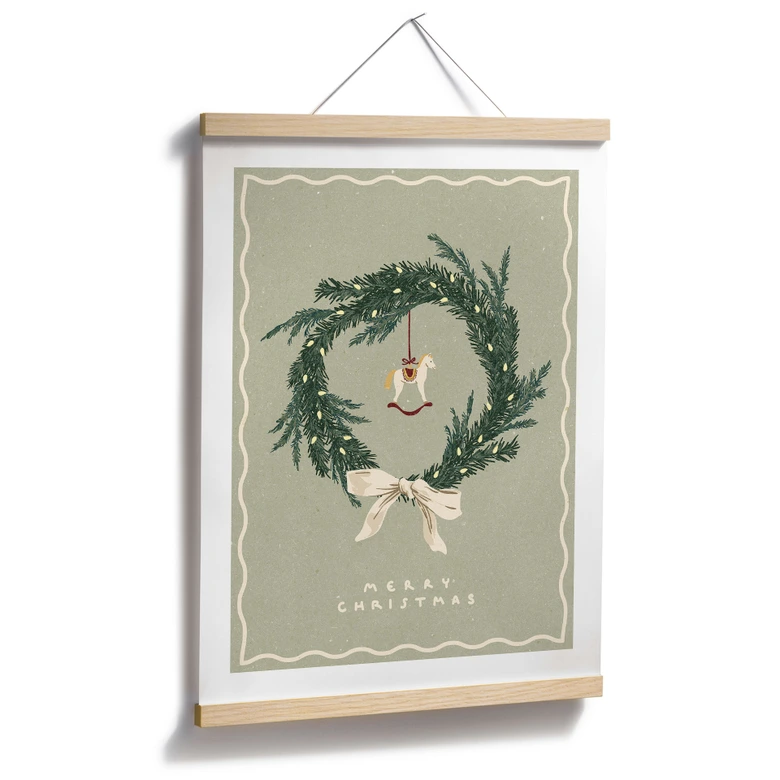 Poster fürs Wohnzimmer - Weihnachtskranz mit Schaukelpferd - NKTN 