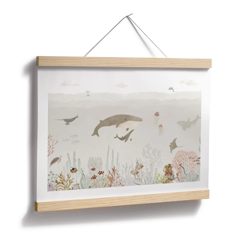 Póster Las ballenas y sus amigos en el mundo submarino - Póster infantil - Oliver Robins 