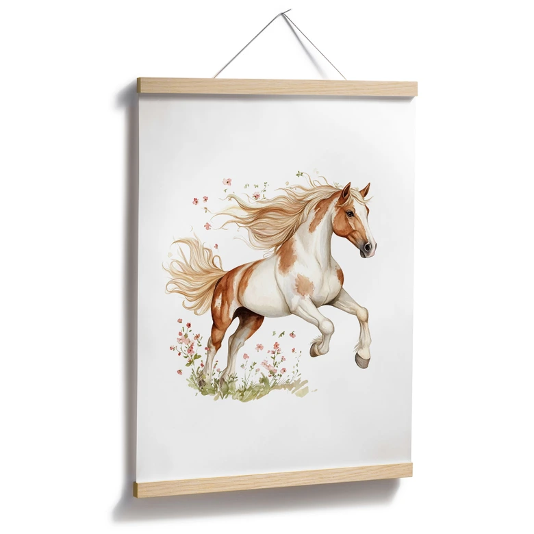 Poster Horse gallop in the flower meadow | Animal art for children 