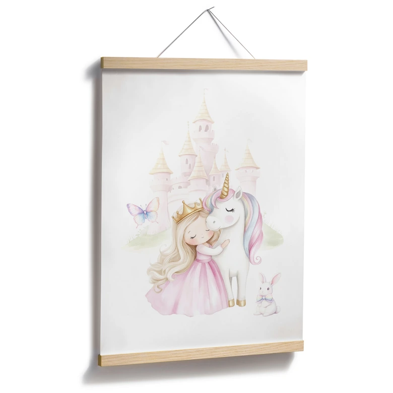Poster für Kinder - Prinzessin und Einhorn im Märchen 