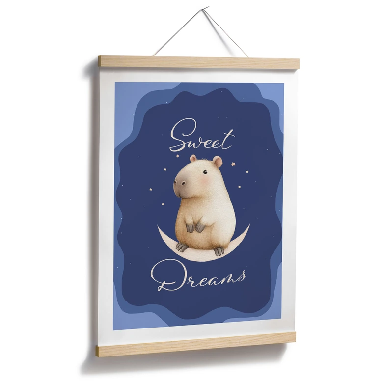 Poster für Kinder - Sweet Dreams - Capybara auf dem Mond 