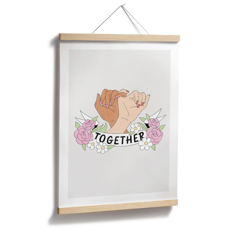 Poster Together Sisterhood Floral Hände 