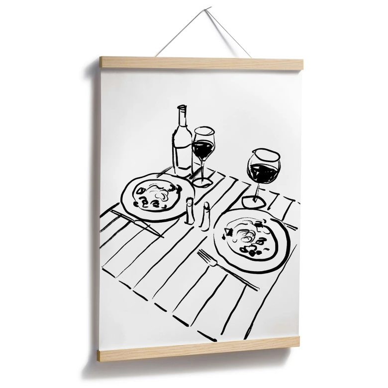 Poster Stillleben-Dinner mit Wein | Line Art - Treechild 