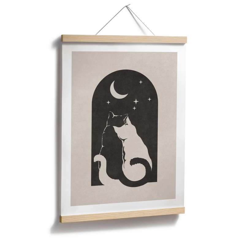 Animal Poster Two cats in the moonlight - Tunaboylu 