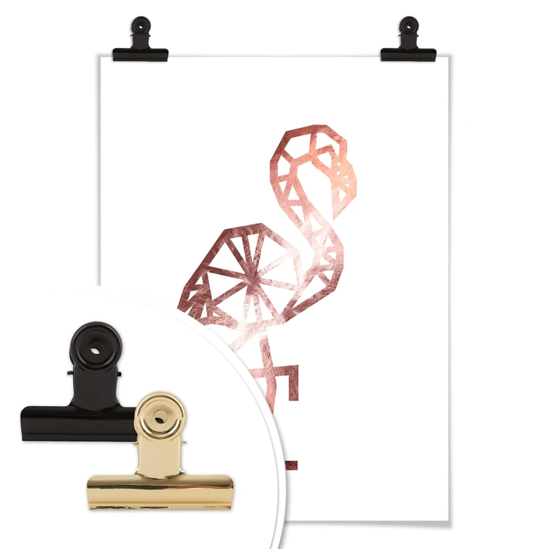 Poster Origami Flamingo - Kupfer-Optik 