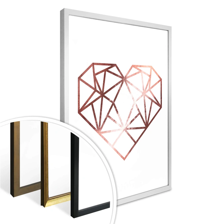 Póster corazón origami - look oro rosa 