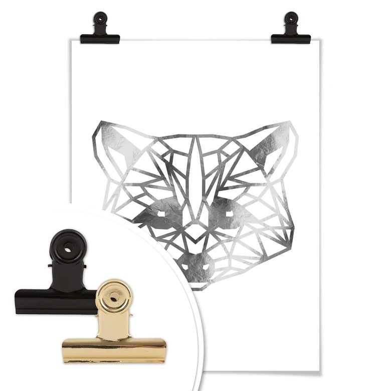 Poster - Origami Waschbär - Silber-Optik 