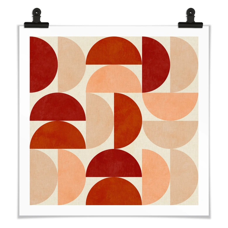 Poster Abstrakte Halbkreise in warmen Naturtönen - Bre - Quadratisch 
