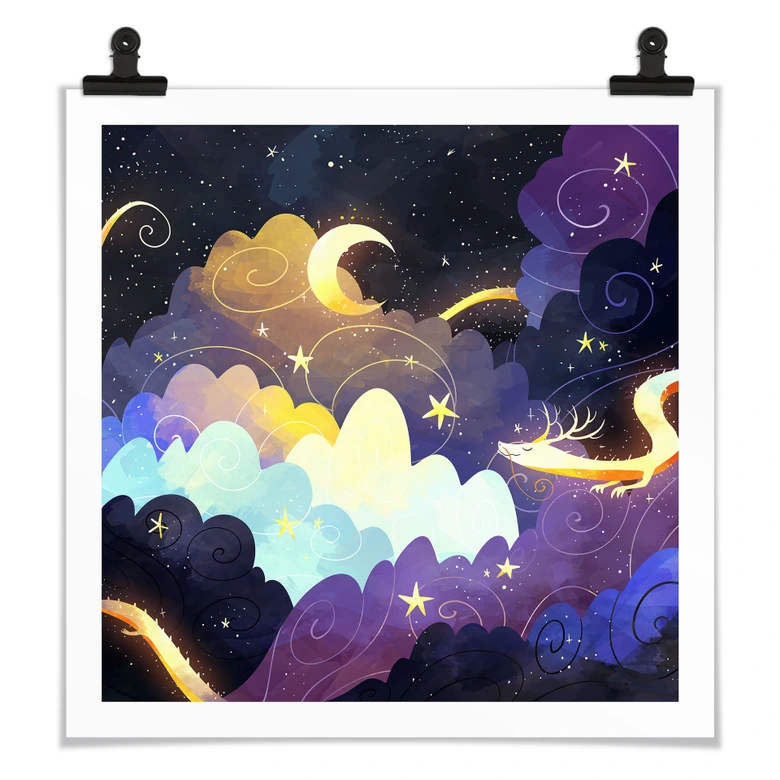 Poster Drachenflug durch Sternenwolken - DigitalArtsi 