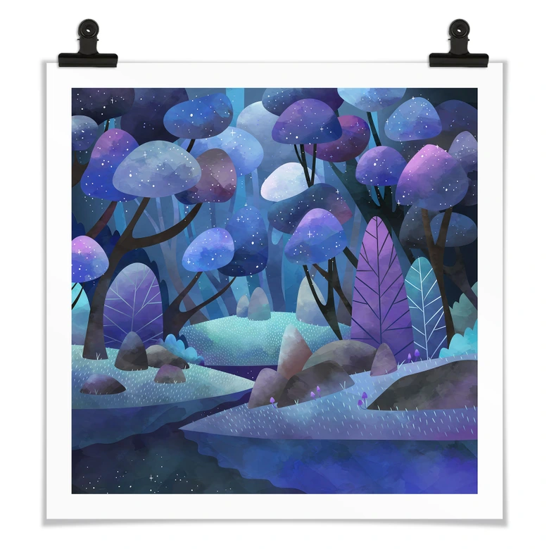 Poster Enchanted forest in midnight blue - DigitalArtsi 