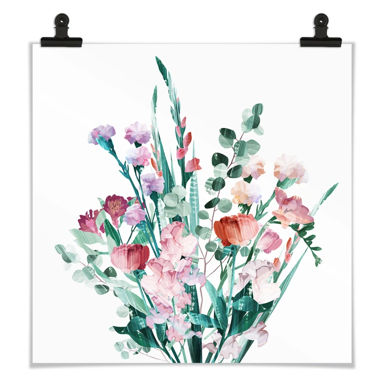 Plakat Wildflowers Bouquet in Spring - Goed Blauw - Square 