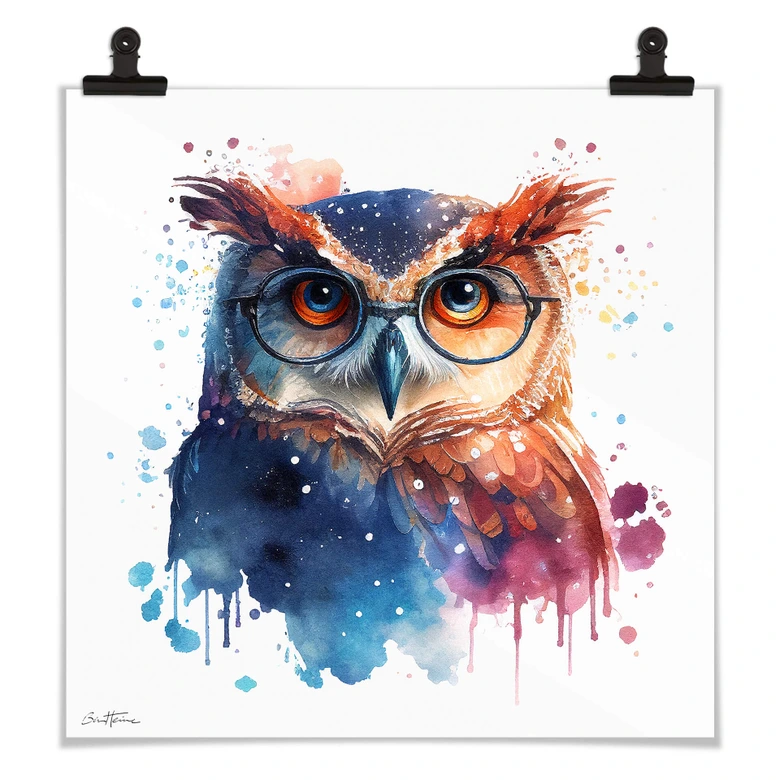 Poster Heine - Intelligente Eule mit Brille - Astro Cruise - Quadratisch 