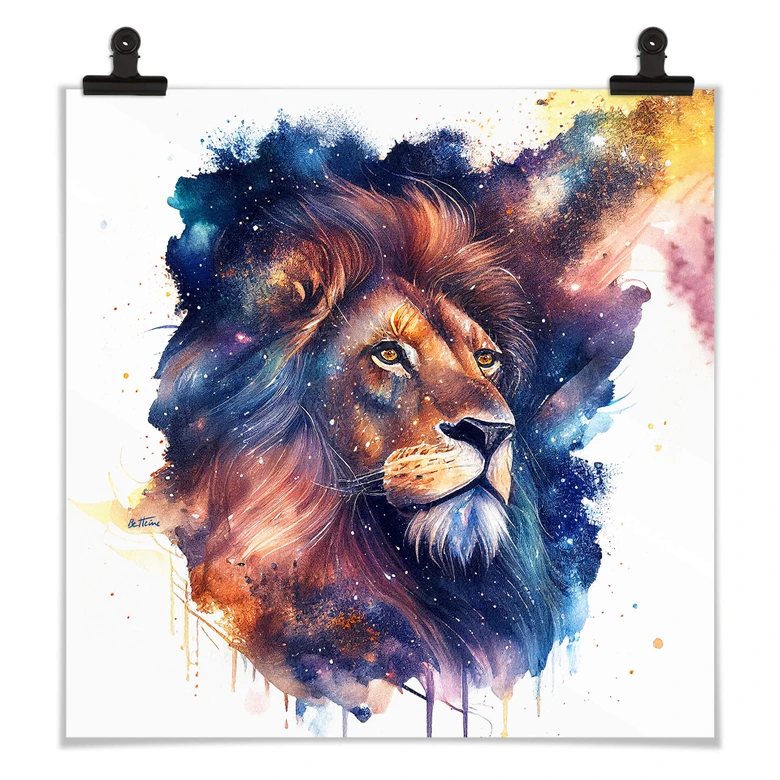 Poster Heine - Mächtiger Löwe im Sternenhimmel - Astro Cruise - Quadratisch 