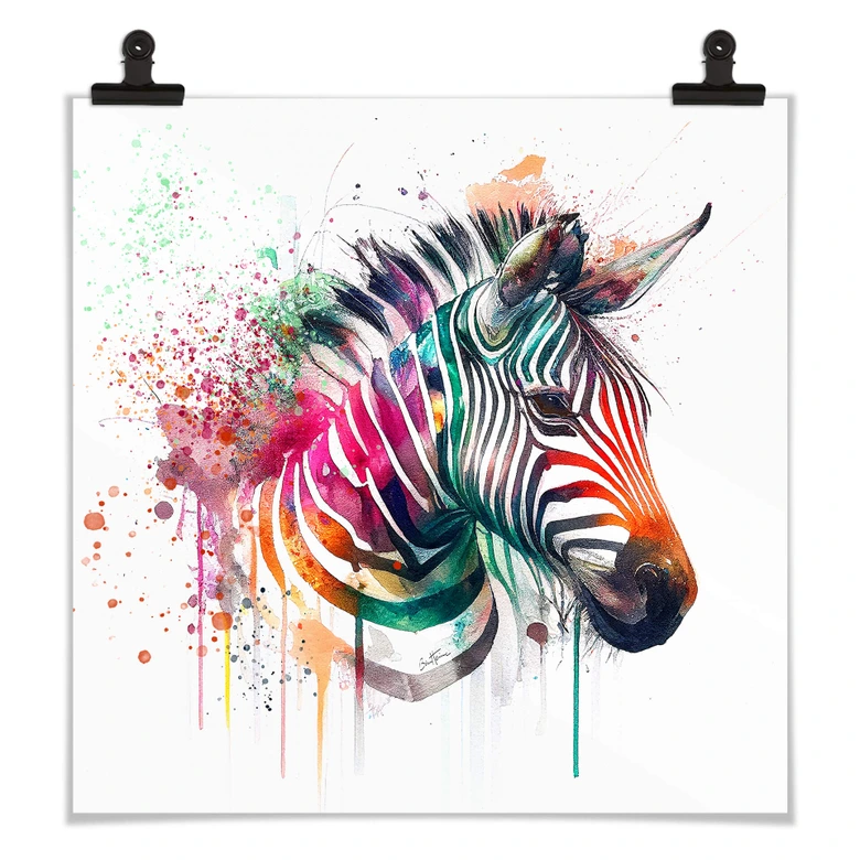 Poster Heine - Rainbow Zebra vierkant 