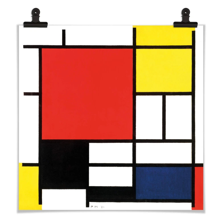 Plakat Mondrian - Kompozycja z czerwonym, żółtym, niebieskim i czarnym - Kwadrat 