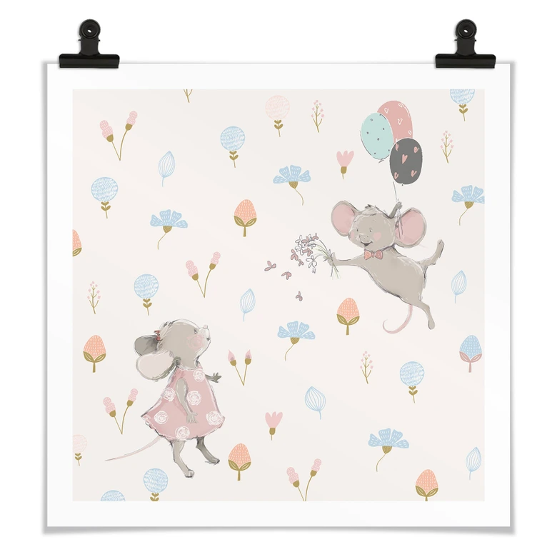 Poster Kleine Mäuse mit Luftballons - UN Designs 