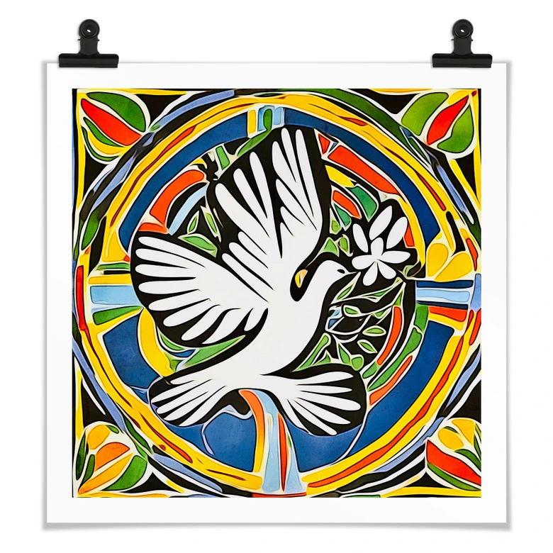 Poster Bunte Friedenstaube - Inspiriert von Matisse - Zamart - Quadratisch 