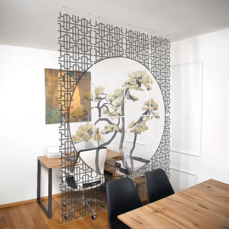 Séparation de pièce, paravent, paravent suspendu Bonsaï en fleurs - Amini 