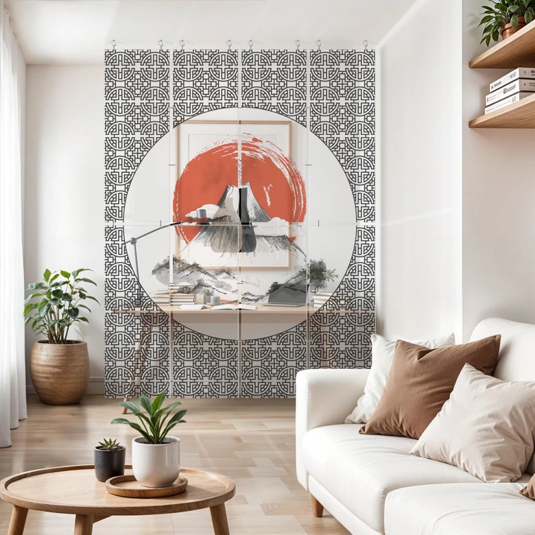 Divisorio, schermo, schermo appeso per la privacy Paesaggio giapponese - 8 pezzi 