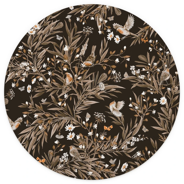 Fototapeta do pokoju dziecięcego ptaki i motyle na gałęziach - Kikki Belle - okrągła - samoprzylepna / nietkana 