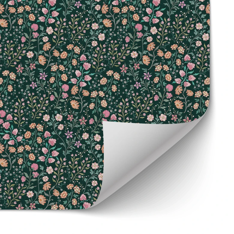 Self-adhesive kitchen splashback meadow flowers vintage - dark green - Bloomery Decor 