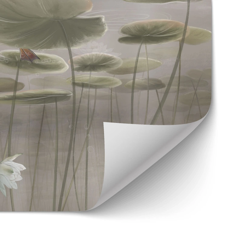 Zelfklevende Keukenachterwand lotusbloemen met zwaan in water in grijs - Ms Tiff 