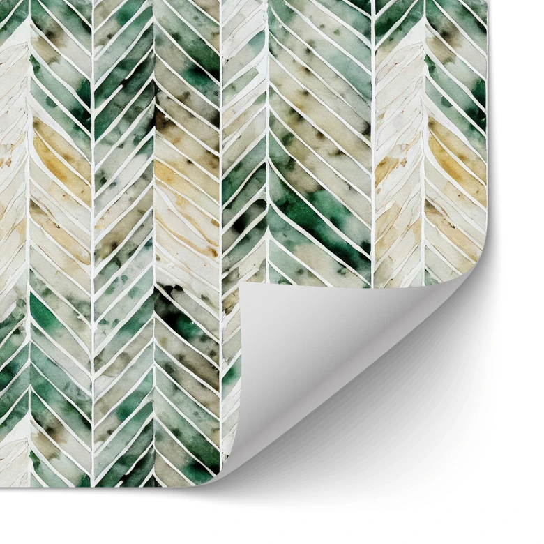 Self-adhesive kitchen splashback Green watercolor herringbone pattern - Treechild 