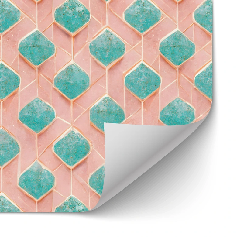 Self-adhesive kitchen splashback diamond pattern in turquoise and pink - Treechild 