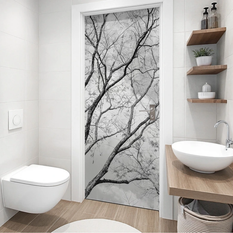 Door film treetops in the sky - Self-adhesive door decoration 