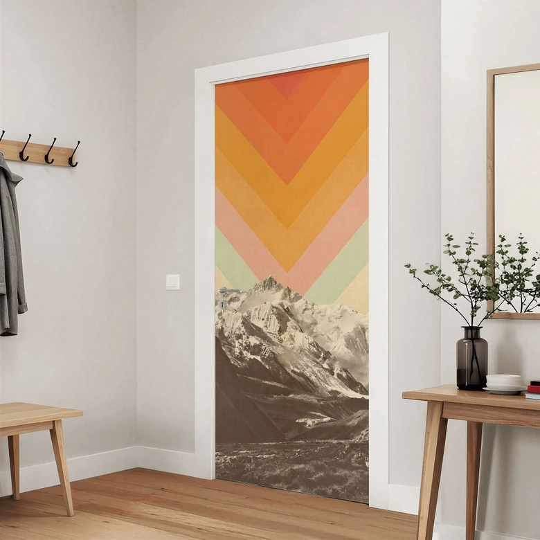 Retro mountain landscape door film - Bodart - Self-adhesive door decoration 