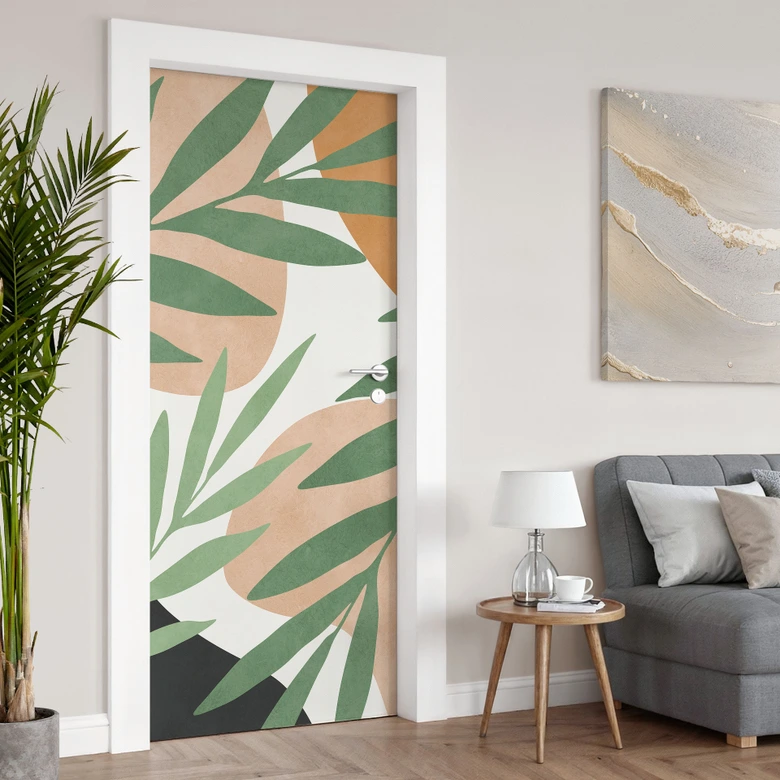 Door foil Abstract branches in tropical look - Costa - Self-adhesive door decoration 