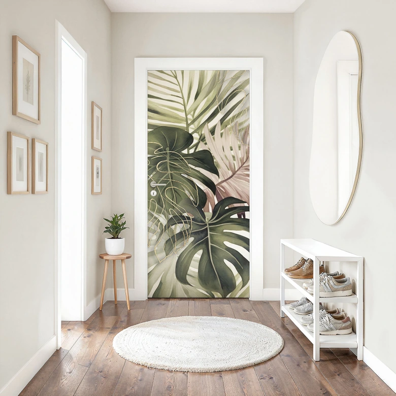 Tropische bladeren boho deurfolie - Haase - Zelfklevende deurdecoratie 