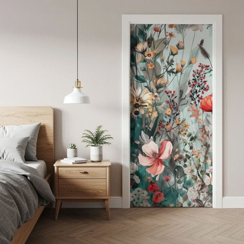 Door foil spring meadow with flowers - Jaszke - Self-adhesive door decoration 