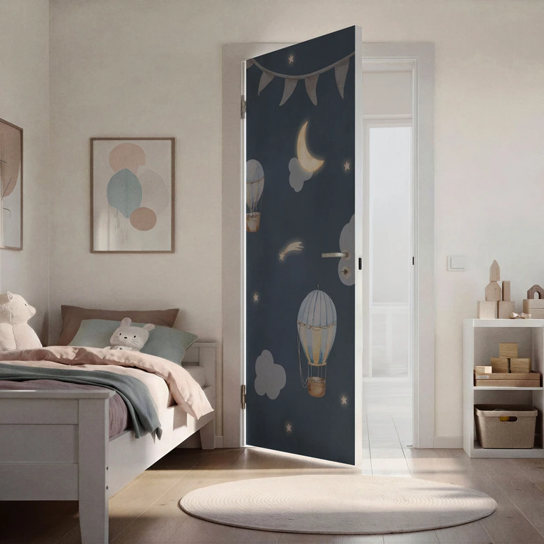 Door film children's room - Hot air balloons night - Kvilis - Self-adhesive door decoration 