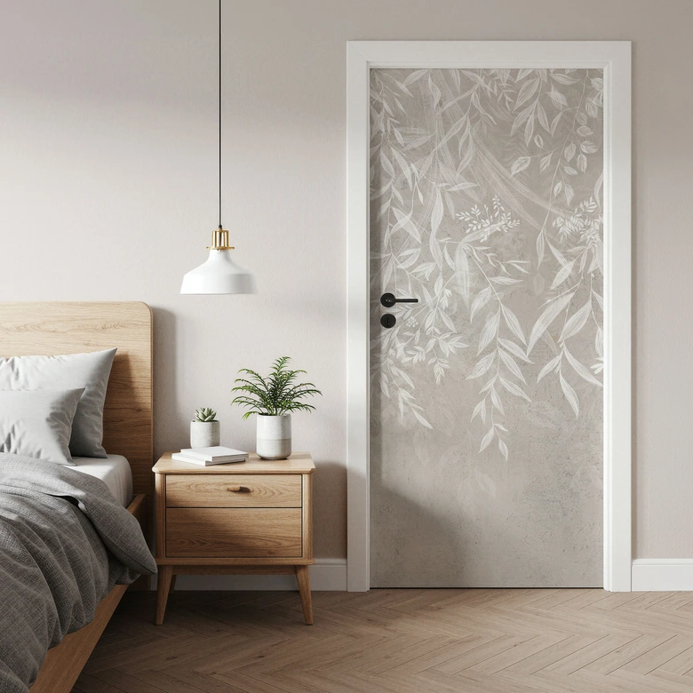 Türfolie Elegante Weidenzweige in Beige - Ms Tiff - Selbstklebende Türdeko 