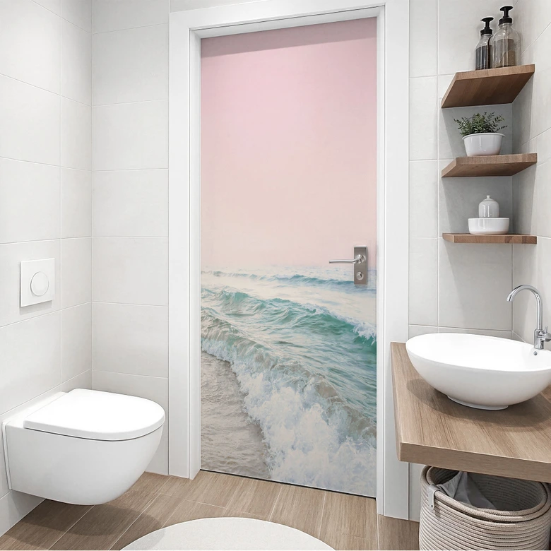 Door film Pink sky over the sea - Sisi & Seb - Self-adhesive door decoration 