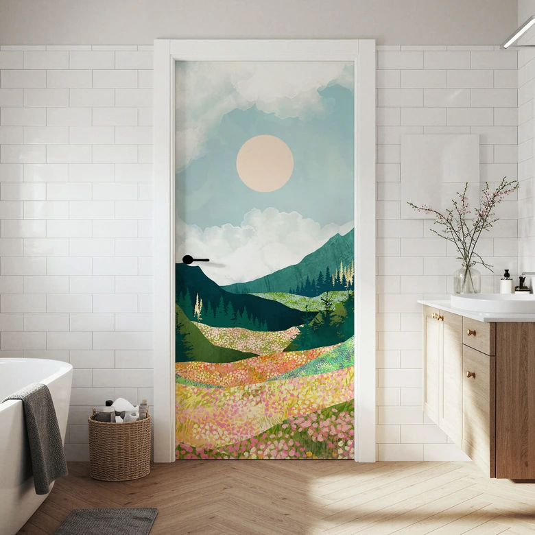 Colorful spring meadow door film - SpaceFrog Designs - Self-adhesive door decoration 