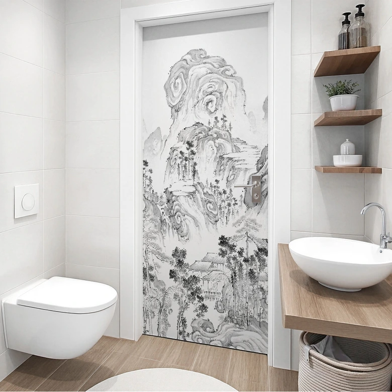 Japanese landscape door film - Tenju - Self-adhesive door decoration 
