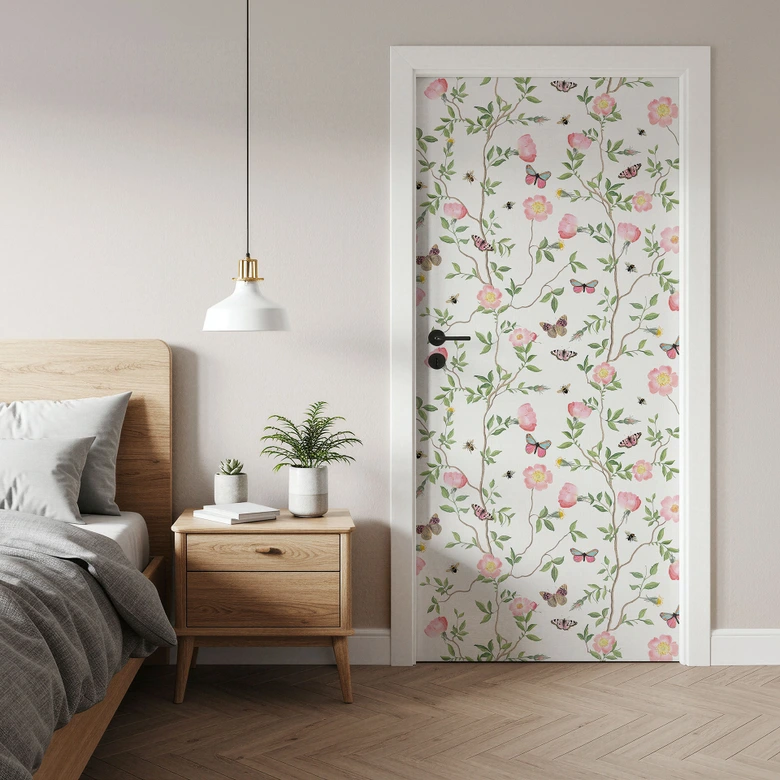 Rosa julrosor på våren - UN Designs - Självhäftande dörrdekoration 