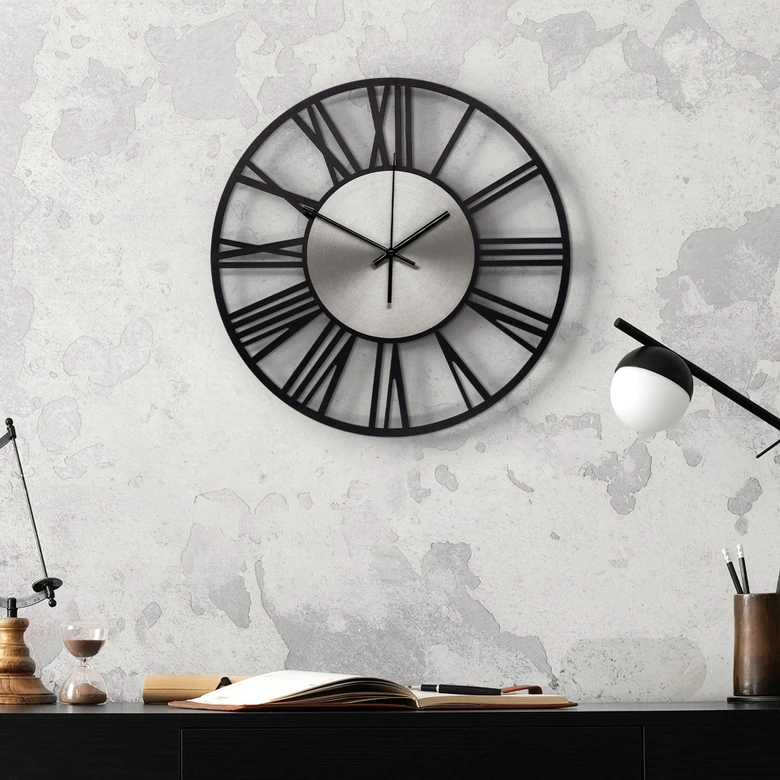 XL Wanduhr Industrial Design - geräuschlose Metall Uhr für Büro, Flur, Wohnzimmer Ø40 cm 