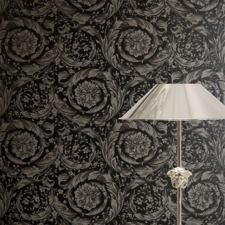 Versace Vliestapete Barocco Neo Klassik Floral Ranken Grau Schwarz elegant 