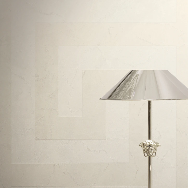 Versace non-woven wallpaper Greek meander graphic cream gray marble look modern luxurious 