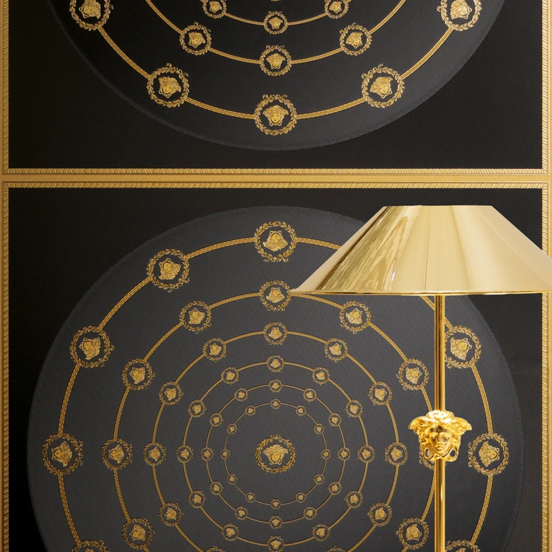 Versace ikke-vævet tapet I Love Baroque Medusa Circles Black Gold luksuriøst 